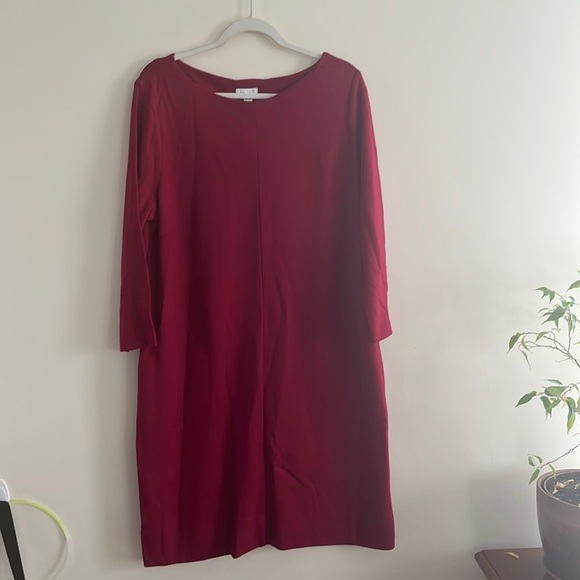 J Jill Ponte Knit Sheath Dress Cranberry Pockets L NWT Work Event Office - Picture 1 of 5